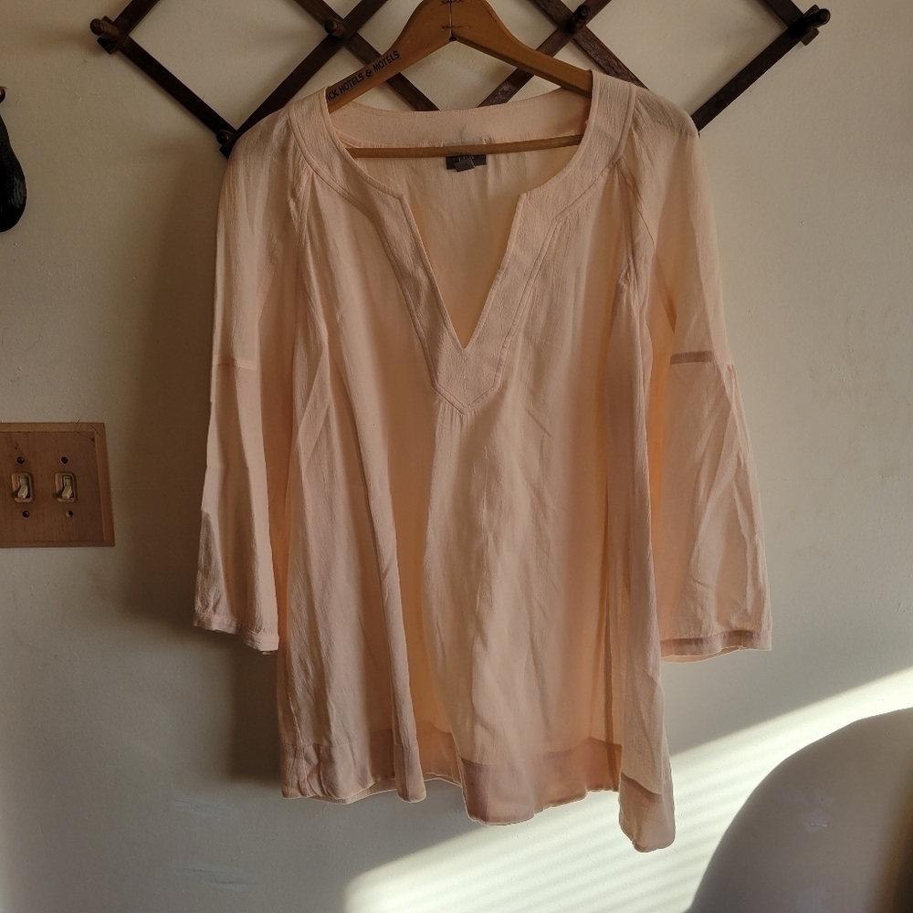 J. Jill Blouse Blush Pink Semi Sheer Cotton Long Sleeve Medium